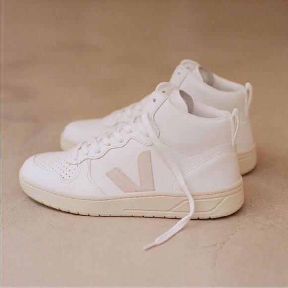 Veja V-15 Leather Extra White Suede Organic Cotton Natural High-Top Trainers 6 - Picture 1 of 9